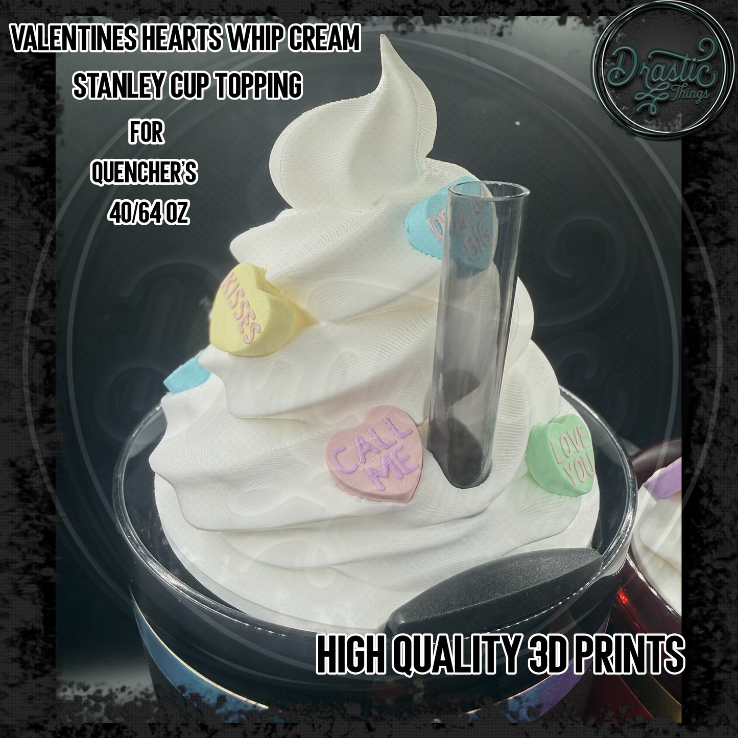 Stanley Candy Heart Whip Cream Cup topper for Quenchers 20/30oz 40/64oz High Quality.