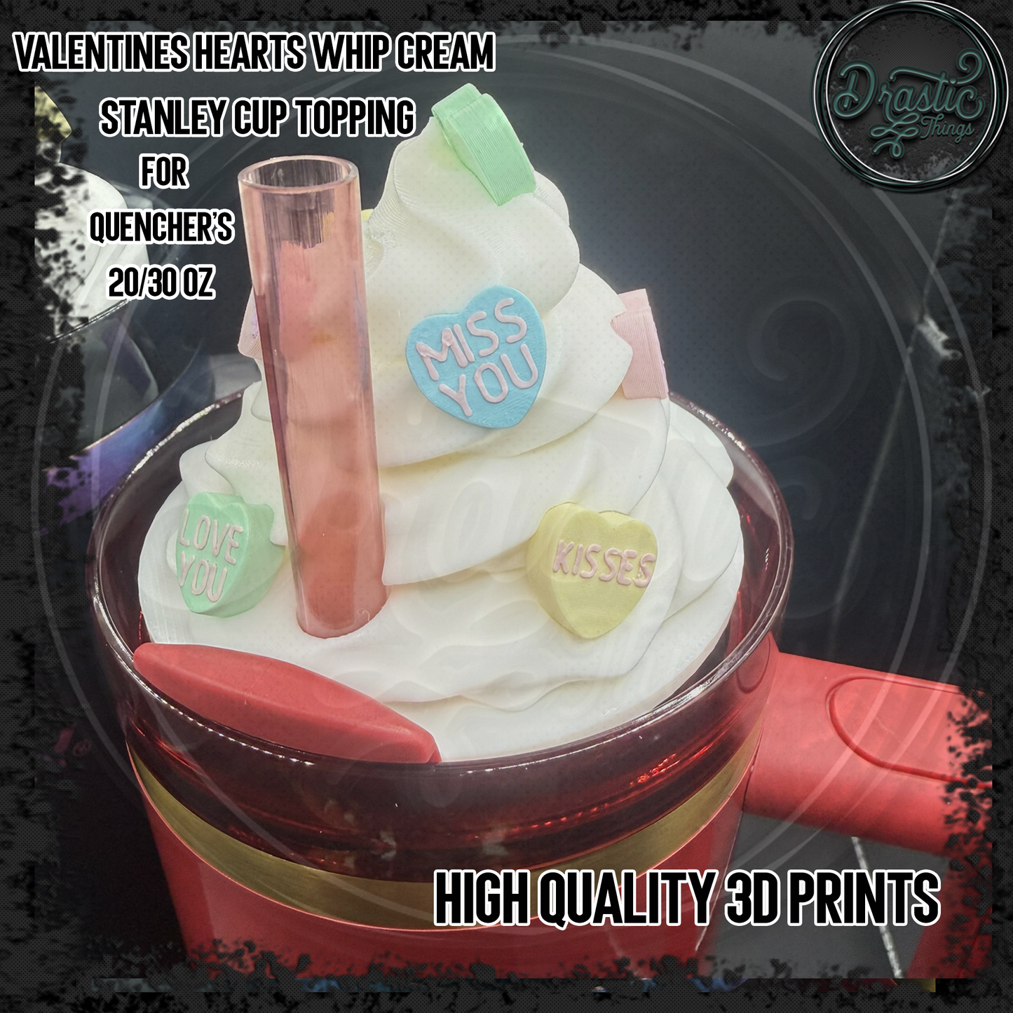Stanley Candy Heart Whip Cream Cup topper for Quenchers 20/30oz 40/64oz High Quality.